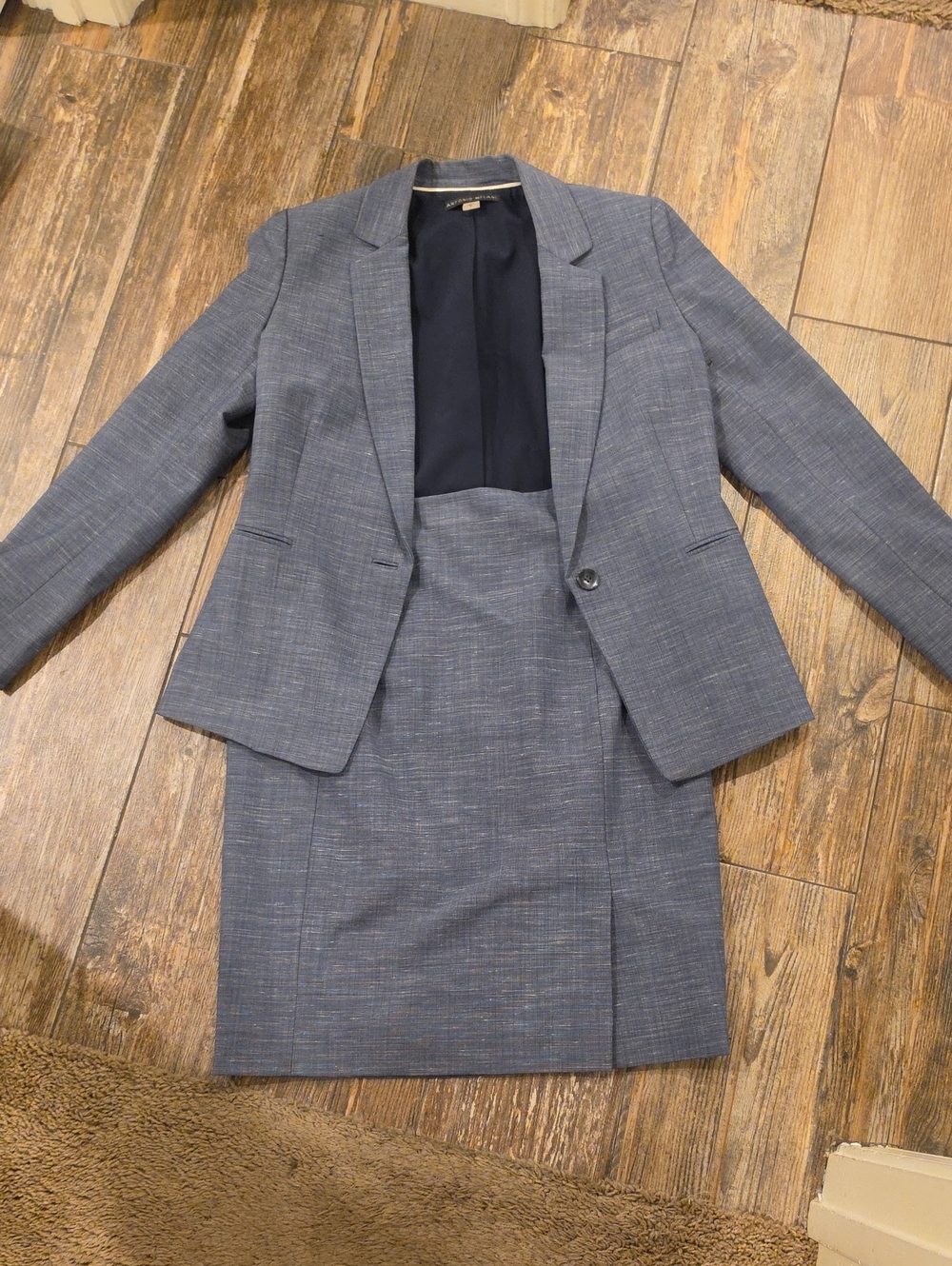 ANTONIO MELANI Blue-Gray Women's Two-Piece Skirt Suit